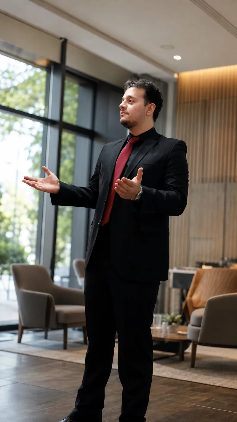 Omid Aslani Damirchi speaking during a professional presentation